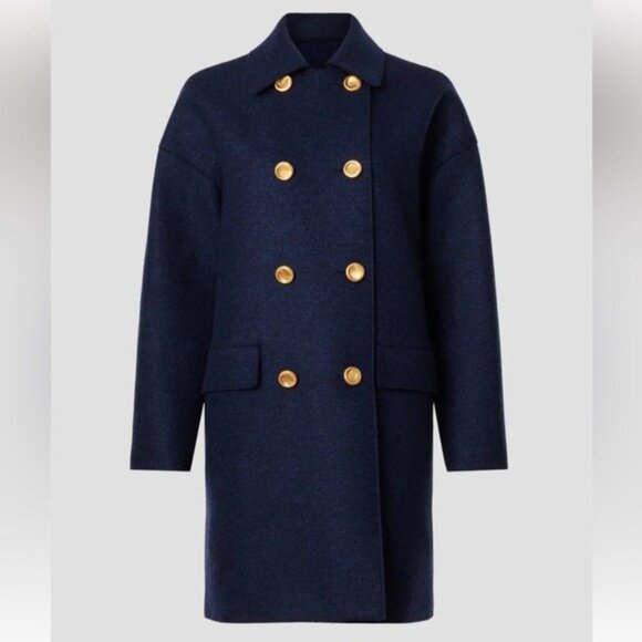 Harris Wharf London Coat Navy Blue Wool Blend Jacket Gold Button Size 38 US 2 - Picture 1 of 13